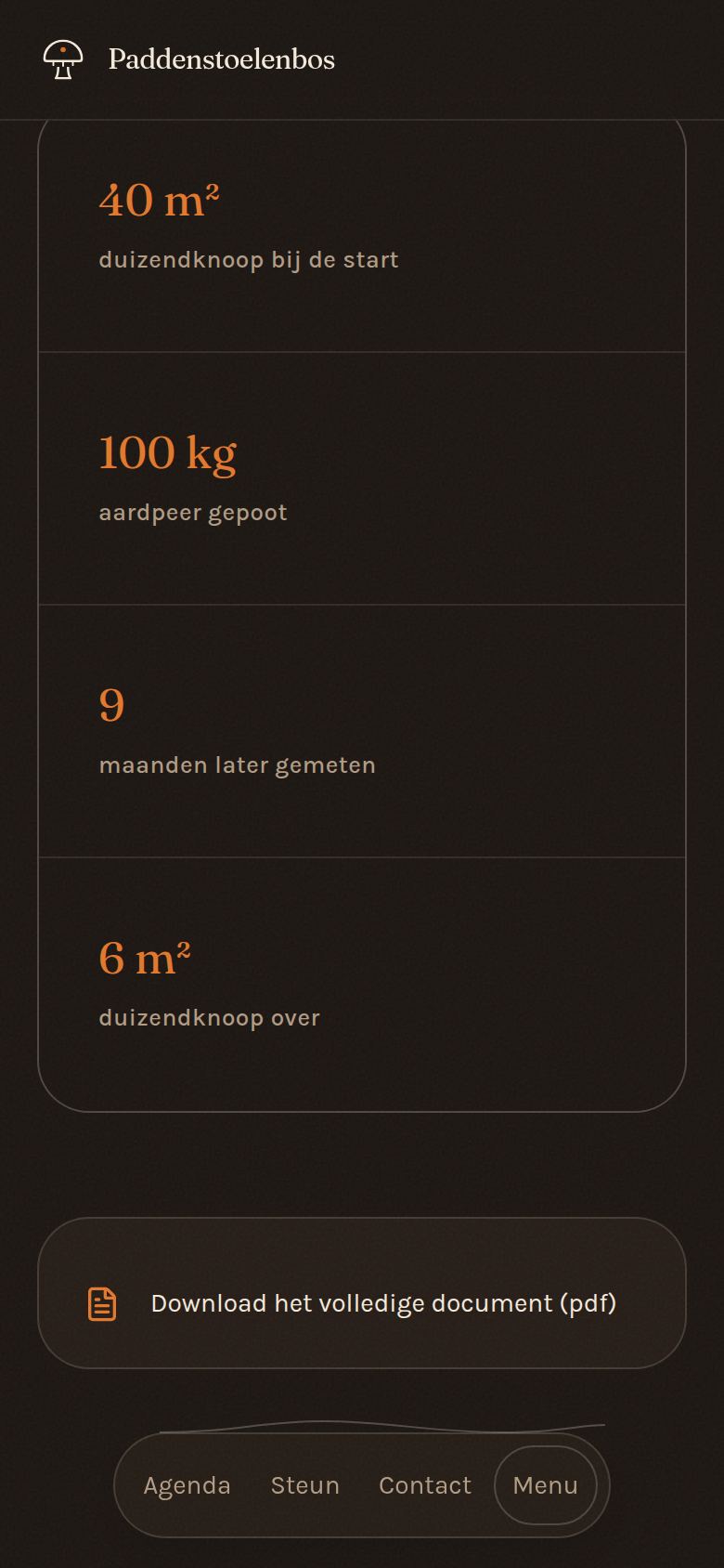 The field trial figures on a phone at night, in orange on a dark brown ground, stacked one per row.
